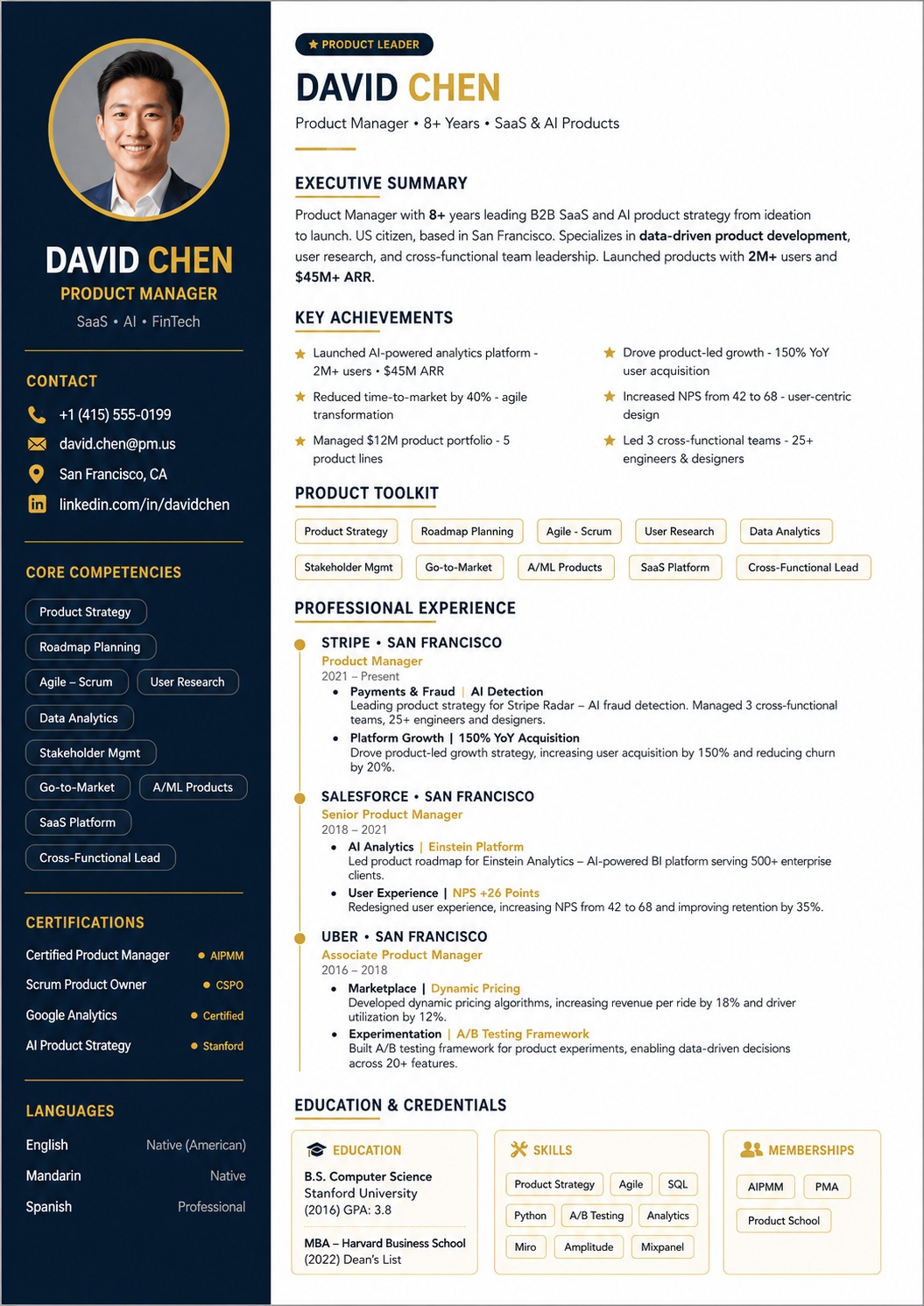 Optimised résumé example 1 — Product Manager