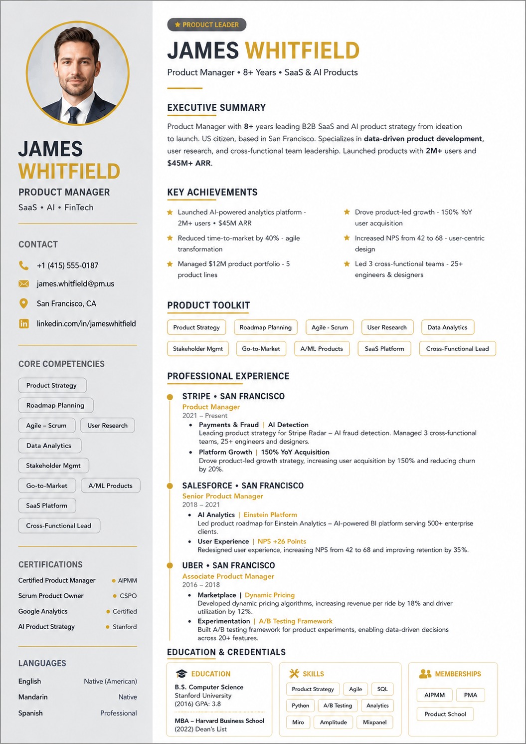 Optimised résumé example 2 — Product Manager